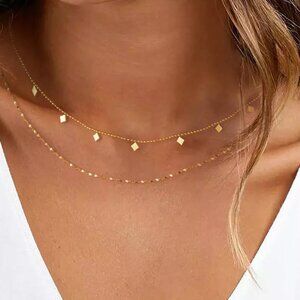 Gold Double-Layered‎ Skinny Alloy Necklace
